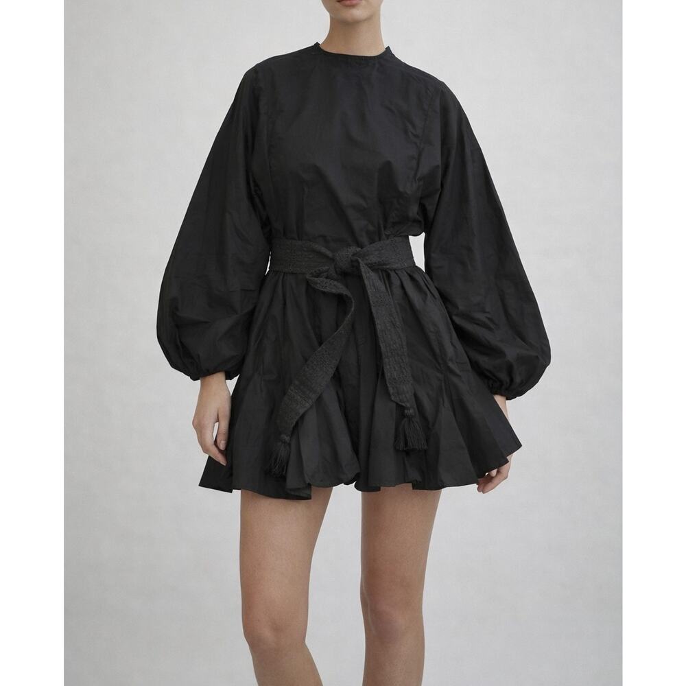 Rhode Ella Black Cotton Long Sleeve Belted Mini Dress Size XS